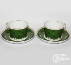 Две чайные пары "Цветы на зеленом"